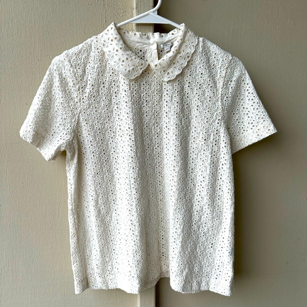 100% Cotton J Crew White Floral Top Size 4